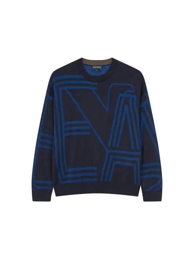 Men s Line Logo Pattern Knit Navy 271291 - EMPORIO ARMANI - BALAAN 1