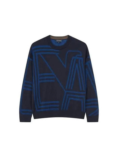 Men s Line Logo Pattern Knit Navy 271291 - EMPORIO ARMANI - BALAAN 1