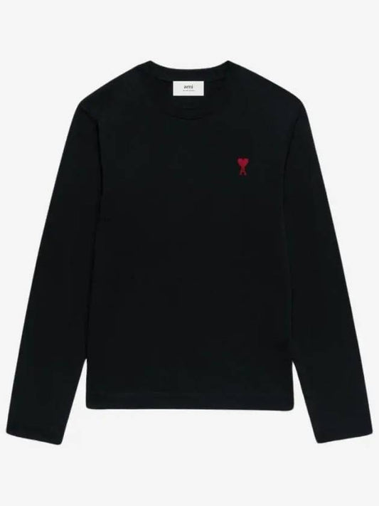 Chain Stitch Heart Logo Long Sleeve T-Shirt Black - AMI - BALAAN 2