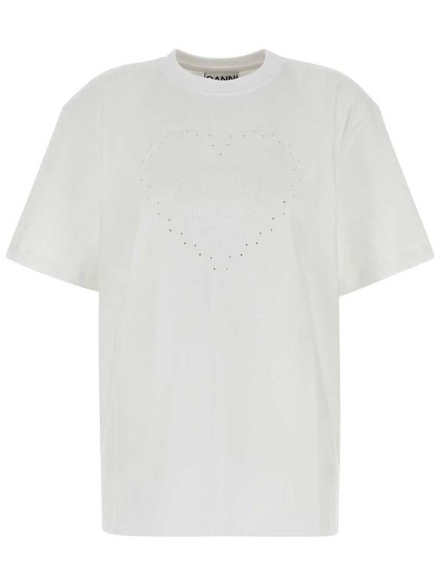 Heavy Cotton Drop Shoulder Heart Short Sleeve T-Shirt White - GANNI - BALAAN 2