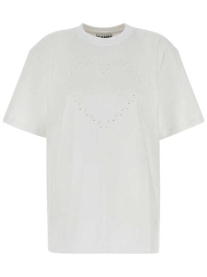 Heavy Cotton Drop Shoulder Heart Short Sleeve T-Shirt White - GANNI - BALAAN 2