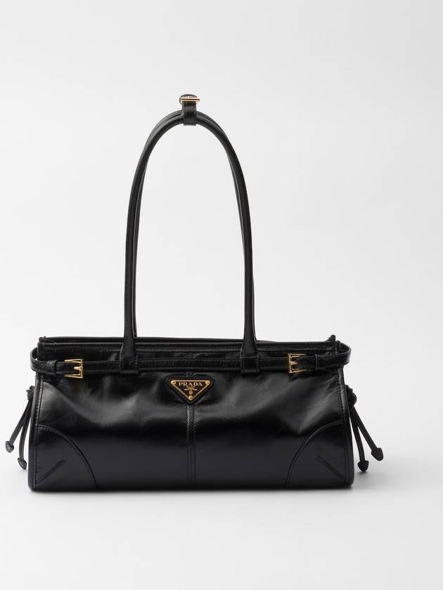 Medium Leather Tote Shoulder Bag Black - PRADA - BALAAN 2