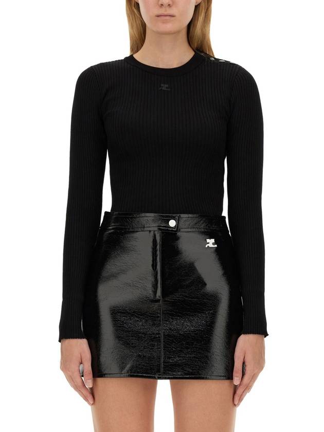 Shoulder Snap Rib Knit Top Black - COURREGES - BALAAN 2