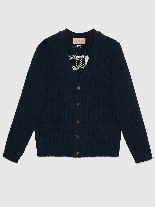 Intarsia Knit Wool Cardigan Navy - GUCCI - BALAAN 9