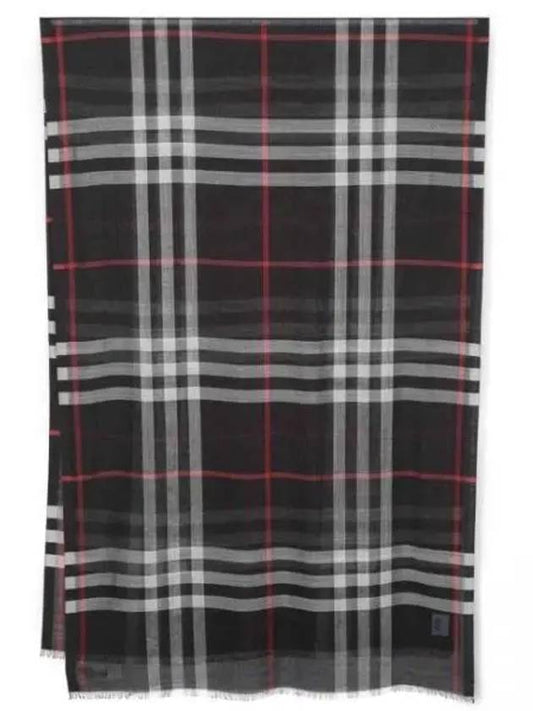 Checkered Wool Silk Scarf Navy - BURBERRY - BALAAN 2