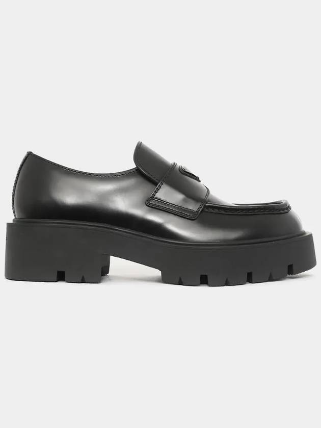 Triangle Logo Brushed Leather Loafers Black - PRADA - BALAAN 4