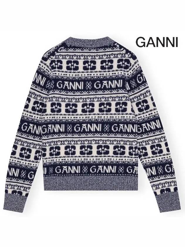 Logo Wool Mix O Neck Knit Top Sky Captain - GANNI - BALAAN 4