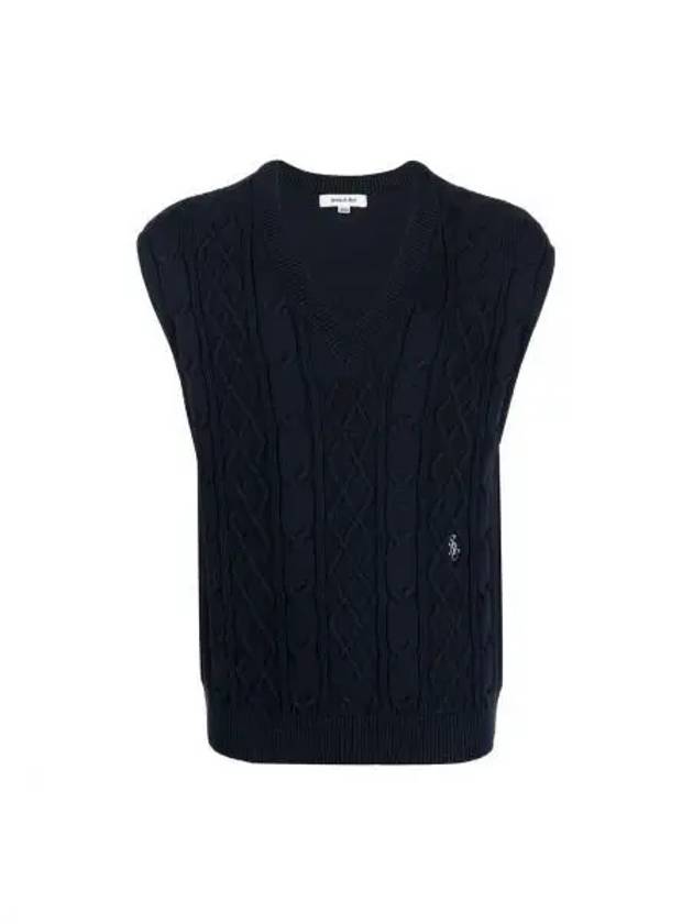 Embroidered Logo Cable Knit Vest Navy - SPORTY & RICH - BALAAN 2