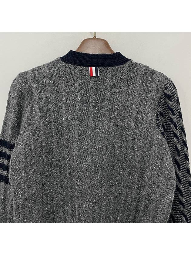 Funmix Donnyroll Cable 4 Bar V-Neck Cardigan Medium Grey - THOM BROWNE - BALAAN 9