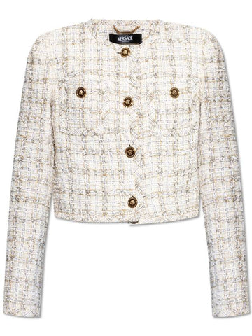 Versace Tweed Blazer With Lurex Thread, Women's, Cream - VERSACE - BALAAN 1