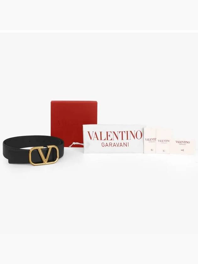 V Logo Signature Buckle Leather Belt Black - VALENTINO - BALAAN 5