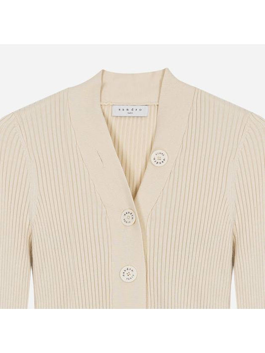 Ribbed V-neck cardigan IVORY - SANDRO - BALAAN 2