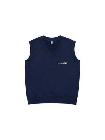 Logo Print Short Sleeve Cotton Knit Top Navy - SPORTY & RICH - BALAAN 1