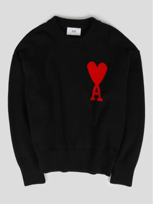 Big Heart Logo Knit Top Black - AMI - BALAAN.