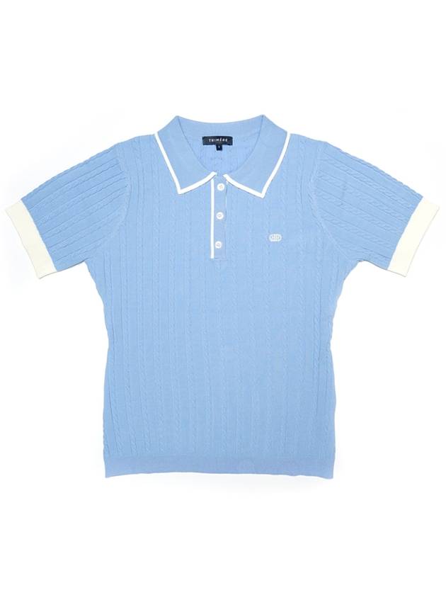 Cool Cable Tipping Knit Polo L BLUE - TRIMERE - BALAAN 2