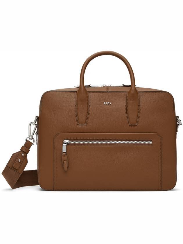 Logo Lettering Grained Leather Brief Case Brown - HUGO BOSS - BALAAN 1