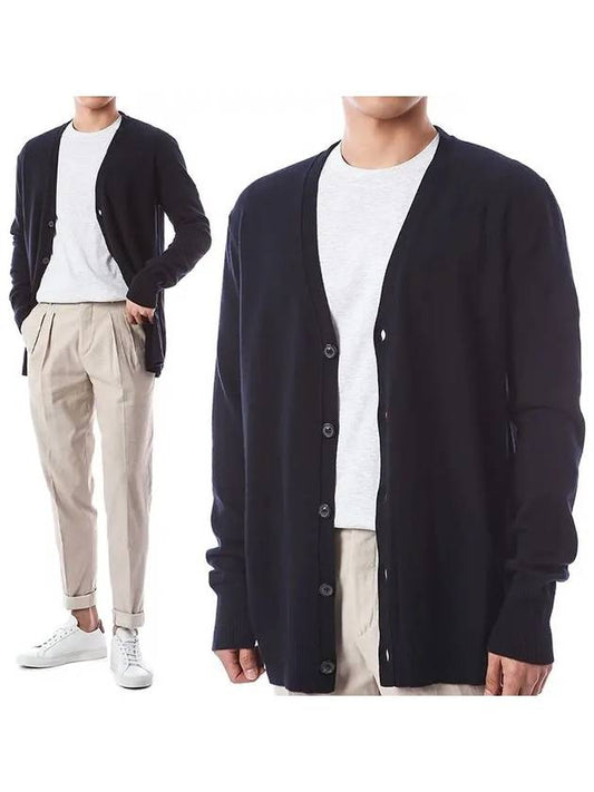 Signature Stitch V-neck Wool Cardigan Navy - MAISON MARGIELA - BALAAN 2