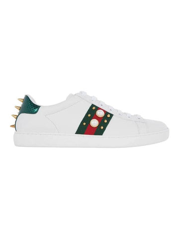 Ace Stud Leather Low Top Sneakers White - GUCCI - BALAAN 1