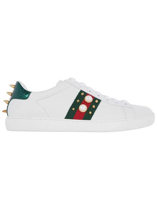 Ace studded leather low-top sneakers white - GUCCI - BALAAN.