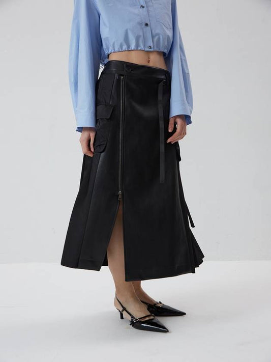 Leather block pleated skirt BLACK - REAL ME ANOTHER ME - BALAAN 1