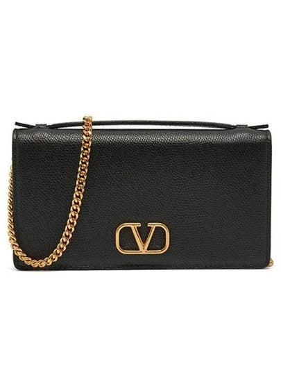 V Logo Signature Grainy Calfskin Chain Shoulder Bag Black - VALENTINO - BALAAN 2