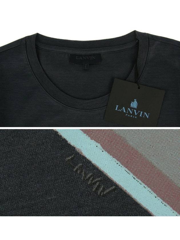 M20TS7A015 17 Slim fit Black Diagonal logo Tshirt - LANVIN - BALAAN 4