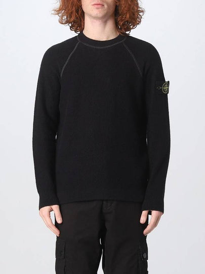 Raw Cotton Badge Crew Neck Knit Top Black - STONE ISLAND - BALAAN 2