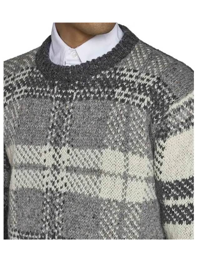 Tartan Check Jacquard Wool Mohair Knit Top Grey - THOM BROWNE - BALAAN 4