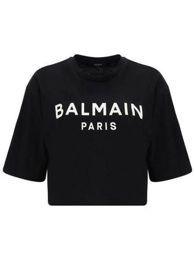 Logo Print Cotton Cropped Short Sleeve T-shirt Black - BALMAIN - BALAAN 1