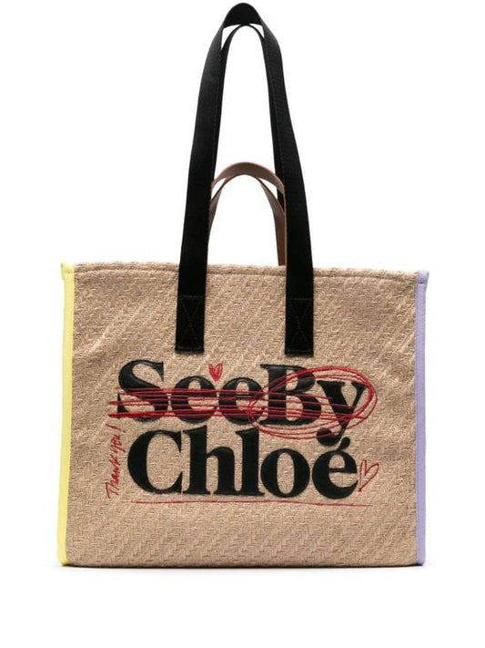 Lettering Jute Tote Bag Beige - CHLOE - BALAAN 1