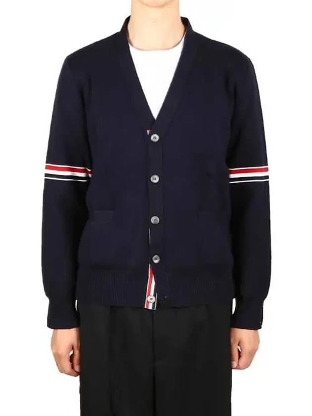 Milano Stitch Sprite Armband Cotton V-neck Cardigan Navy - THOM BROWNE - BALAAN 2