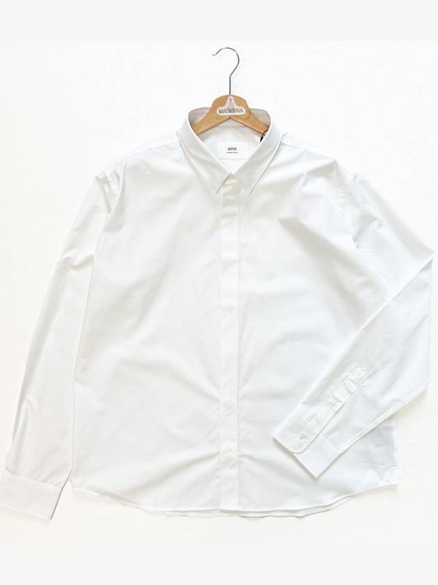 Tonal Logo Classic Long Sleeve Shirt White - AMI - BALAAN 4