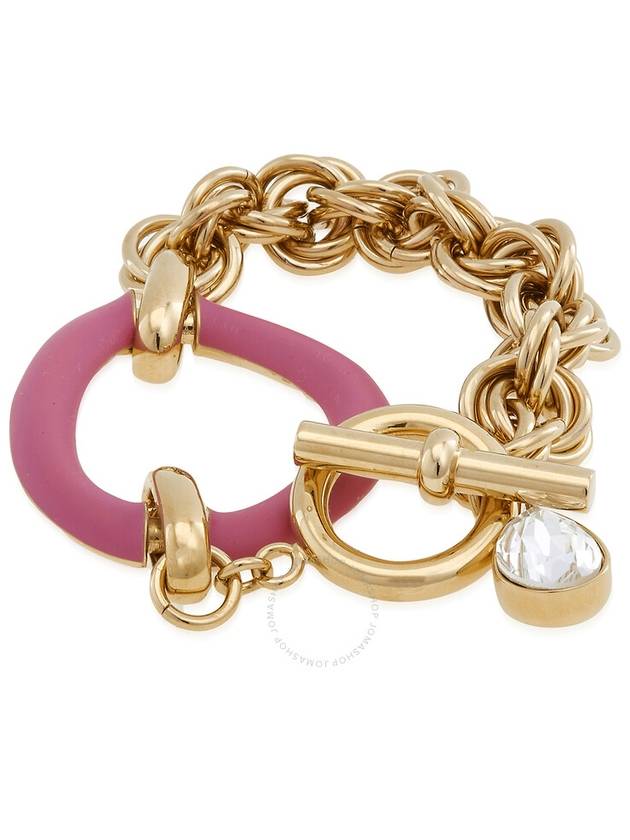 JW Anderson Ladies Gold / Pink Oversized Chain Crystal Bracelet - JW ANDERSON - BALAAN 1