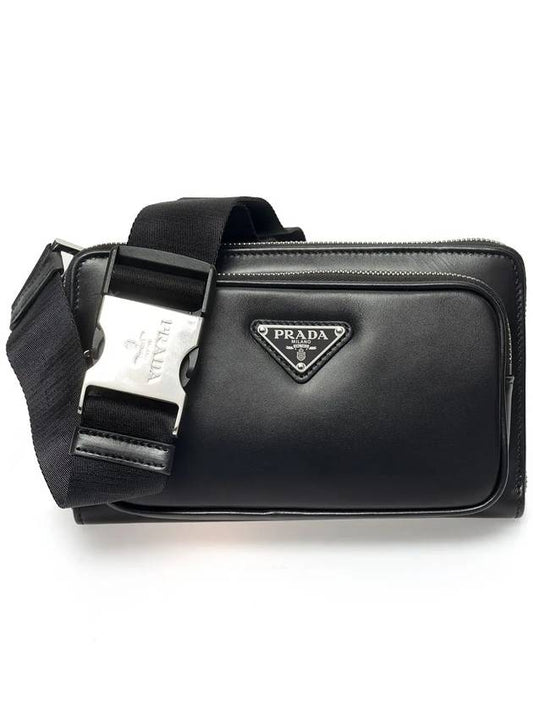 Triangle Logo Leather Belt Bag Black - PRADA - BALAAN 2