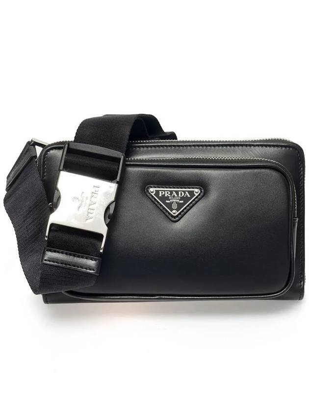 Triangle Logo Leather Belt Bag Black - PRADA - BALAAN 3