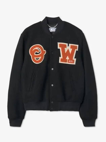 Men's OW Patch Varsity Jacket Black Orange - OFF WHITE - BALAAN 2