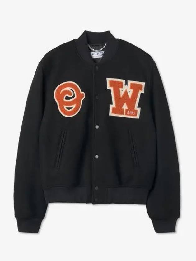 Men's OW Patch Varsity Bomber Jacket Black - OFF WHITE - BALAAN 2