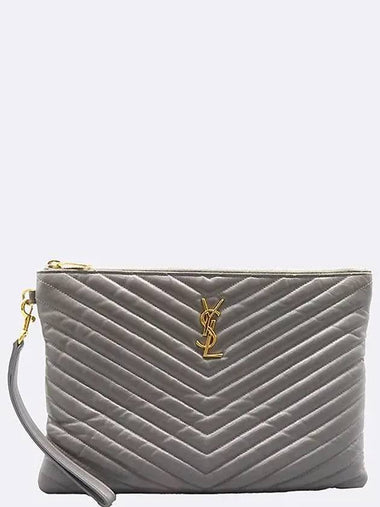 559193 Gray Matrasse Quilted Monogram Gold Plated YSL Signature Tablet Pouch Clutch Bag - SAINT LAURENT - BALAAN 1