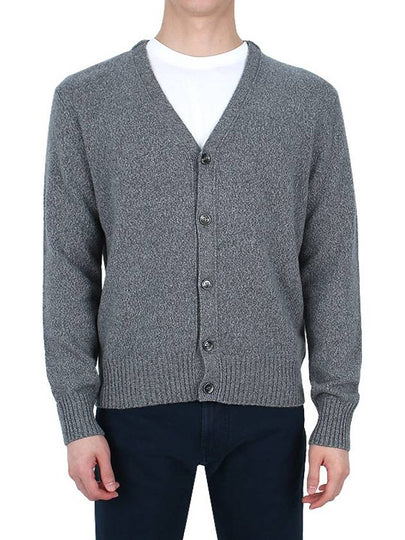 Heart Logo V Neck Cashmere Cardigan Heather Grey - AMI - BALAAN 2