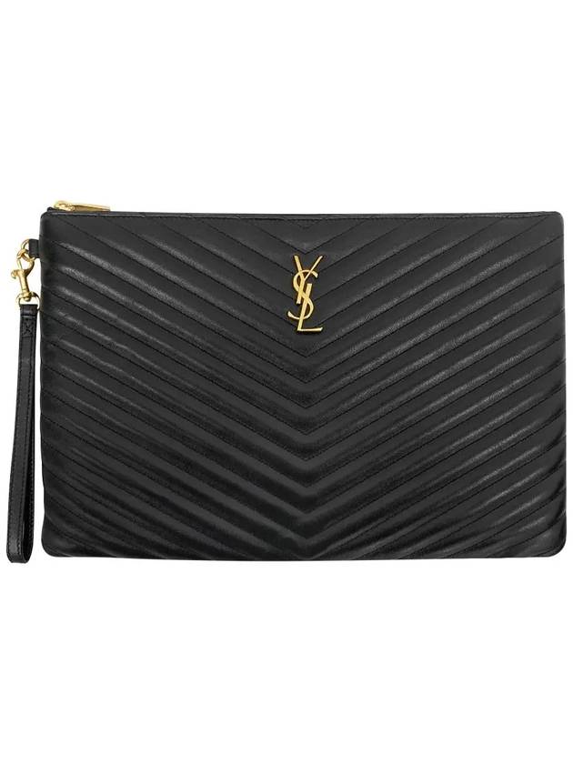 Gold Monogram Document Holder In Matelasse Leather Black - SAINT LAURENT - BALAAN 6