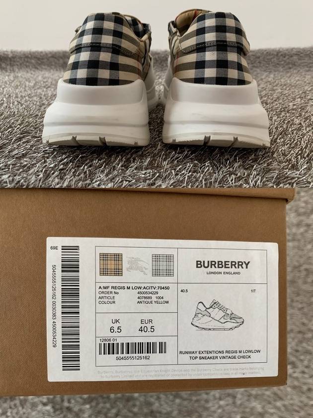 Check Velcro Cotton Canvas Sneakers 40 5 255 - BURBERRY - BALAAN 5