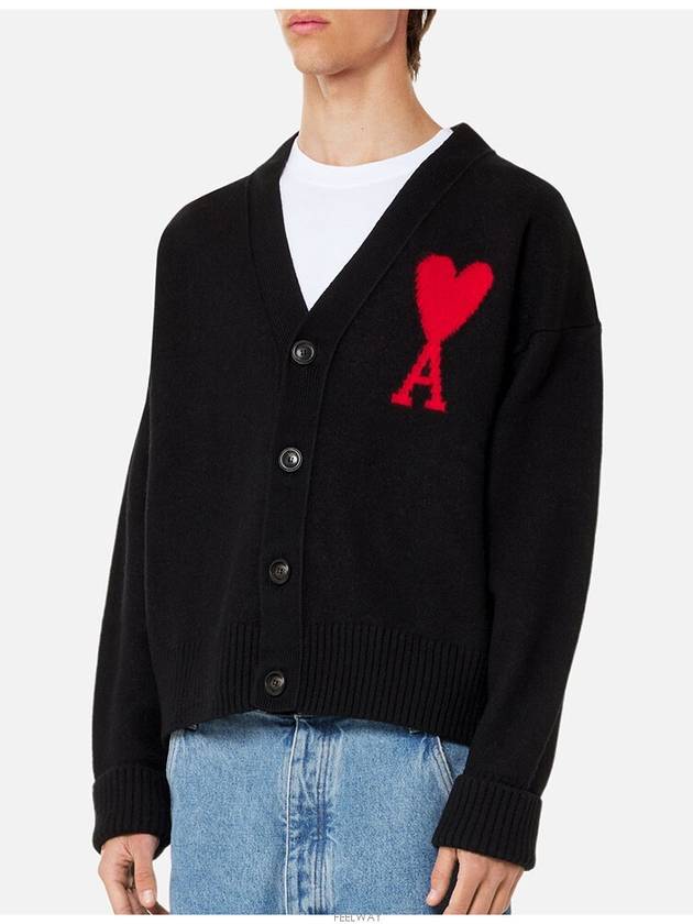 Big Heart Logo Wool Cardigan Black - AMI - BALAAN 3