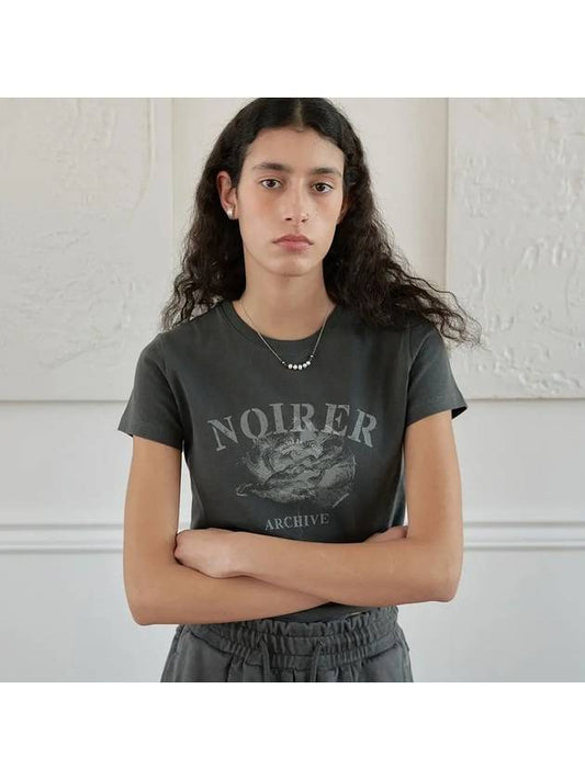 Archive Print Crop T-Shirt Gray - NOIRER FOR WOMEN - BALAAN 1