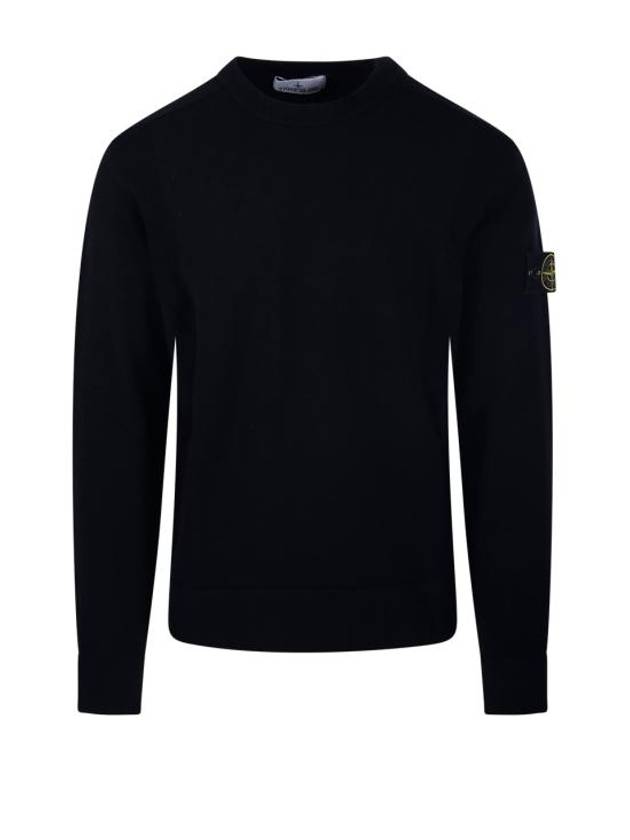 Compass Badge Crewneck Virgin Wool Knit Top Black - STONE ISLAND - BALAAN 1