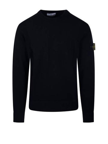 Compass Badge Crewneck Virgin Wool Knit Top Black - STONE ISLAND - BALAAN 1