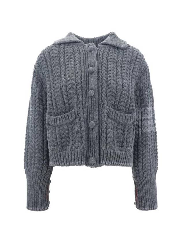 Chunky Links Stitch 4 Bar Polo Merino Wool Cardigan Grey - THOM BROWNE - BALAAN 2