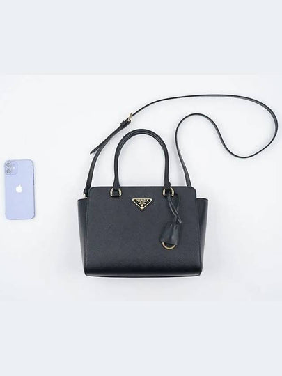 Triangle Logo Saffiano Medium Tote Bag Black - PRADA - BALAAN 2