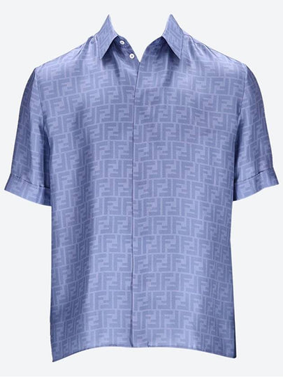 Men's FF Motif Silk Short Sleeve Shirt Blue - FENDI - BALAAN 2