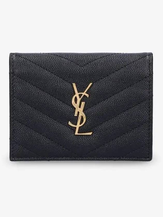 Monogram Caviar Leather Flap Card Wallet Black - SAINT LAURENT - BALAAN 2