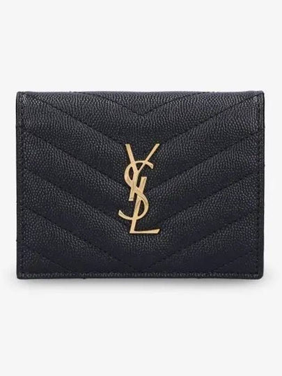 Monogram Caviar Leather Flap Card Wallet Black - SAINT LAURENT - BALAAN 2